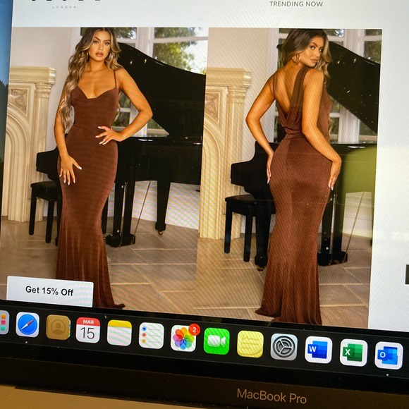 Brown cow neck formal dress - Picture 3 of 6